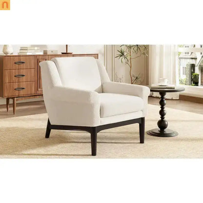 Accent Chair Mid Century Modern Boucle Beige Flared Arms 31in