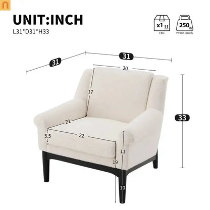 Accent Chair Mid Century Modern Boucle Beige Flared Arms 31in