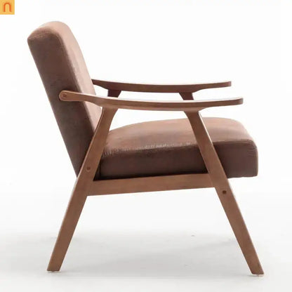 Accent Chair Mid-Century Fabric Brown Rubberwood Curved Arms 300 lb 26in