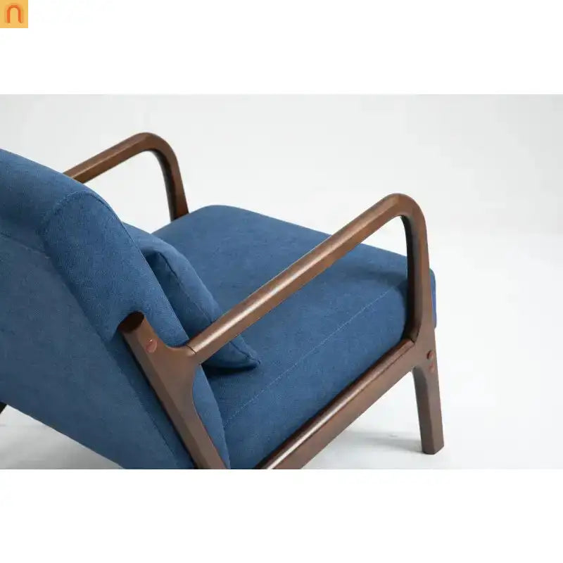 Mid-Century Accent Chair Cotton Linen Blue Wood Frame