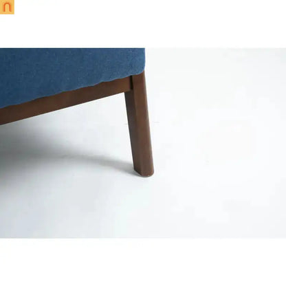 Mid-Century Accent Chair Cotton Linen Blue Wood Frame