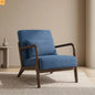 Mid-Century Accent Chair Cotton Linen Blue Wood Frame