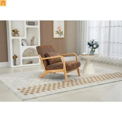 Accent Chair Mid-Century Fabric Brown Cotton Fill Wood Frame 250 lb
