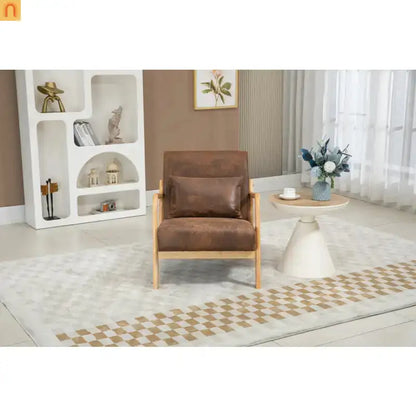 Accent Chair Mid-Century Fabric Brown Cotton Fill Wood Frame 250 lb