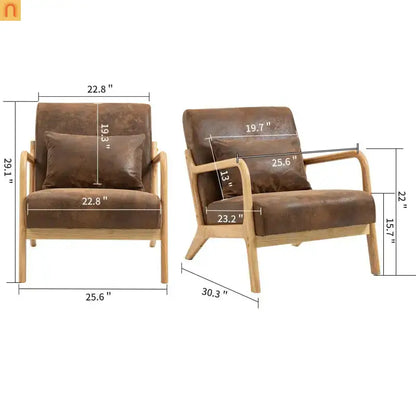 Accent Chair Mid-Century Fabric Brown Cotton Fill Wood Frame 250 lb