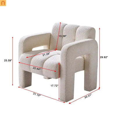 Accent Chair Modern Boucle Beige Solid Wood Frame 31in Wide