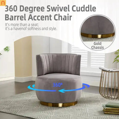 Accent Chair Barrel Swivel Velvet Gray 360 Degree 300 lb 25in