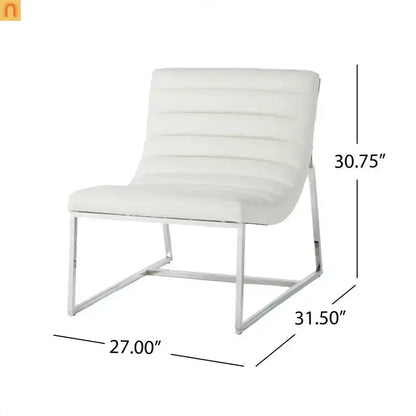 Accent Chair PU Leather White Chrome Legs Roll-Back 27in