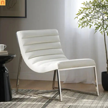 Accent Chair PU Leather White Chrome Legs Roll-Back 27in