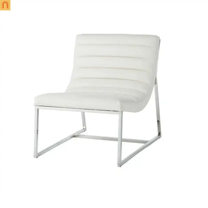 Accent Chair PU Leather White Chrome Legs Roll-Back 27in