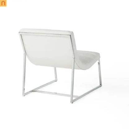 Accent Chair PU Leather White Chrome Legs Roll-Back 27in