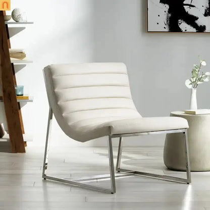 Accent Chair PU Leather White Chrome Legs Roll-Back 27in