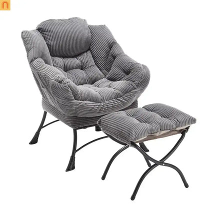 Accent Chair Lounge Gray Flannelette with Ottoman and Side Pocket