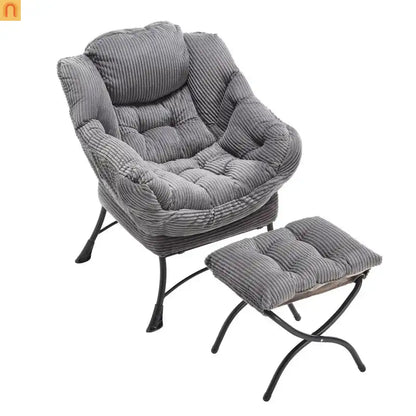 Accent Chair Lounge Gray Flannelette with Ottoman and Side Pocket