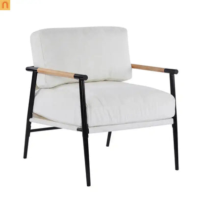 Accent Chair Modern Metal Frame Wood Armrests Beige Foam 27in
