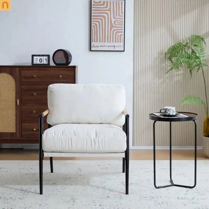 Accent Chair Modern Metal Frame Wood Armrests Beige Foam 27in