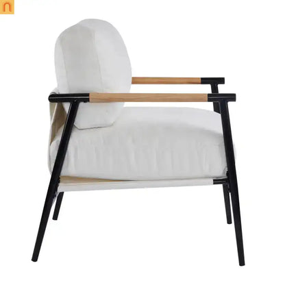 Accent Chair Modern Metal Frame Wood Armrests Beige Foam 27in
