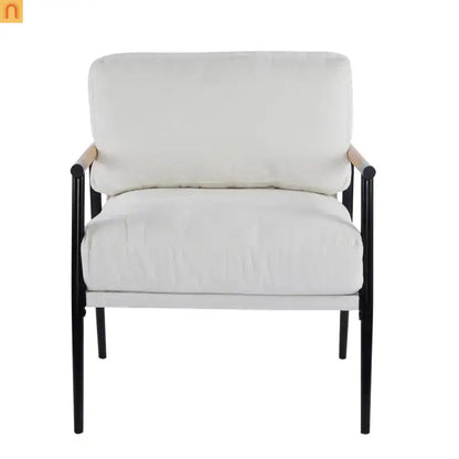 Accent Chair Modern Metal Frame Wood Armrests Beige Foam 27in