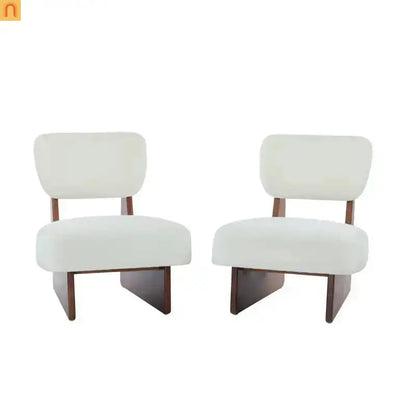 Accent Chair Modern Minimalist Polyester Beige Set of 2 Walnut Base