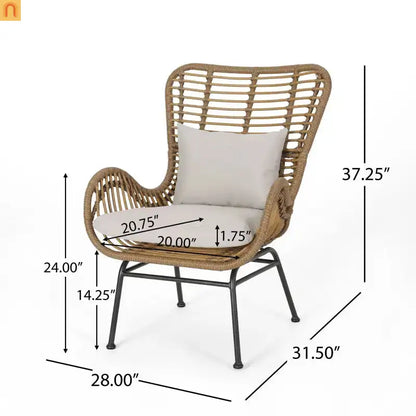 Outdoor Chair PE Rattan Beige Steel Frame Set of 2 37.25in