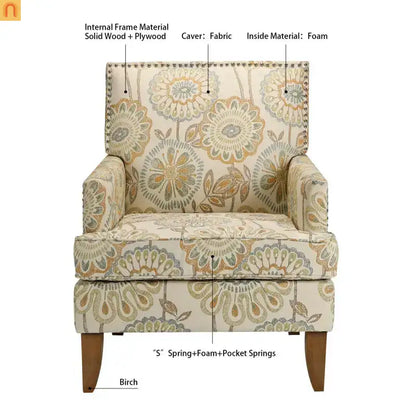 Accent Chair Modern Fabric Beige Yellow Birch Legs Pocket Spring 220 lb