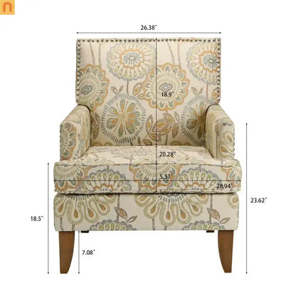 Accent Chair Modern Fabric Beige Yellow Birch Legs Pocket Spring 220 lb