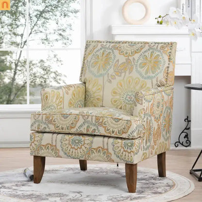 Accent Chair Modern Fabric Beige Yellow Birch Legs Pocket Spring 220 lb