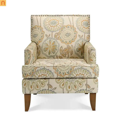 Accent Chair Modern Fabric Beige Yellow Birch Legs Pocket Spring 220 lb
