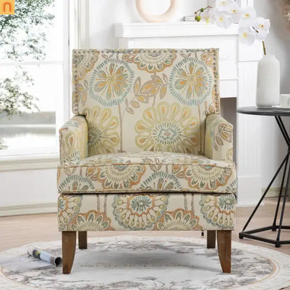 Accent Chair Modern Fabric Beige Yellow Birch Legs Pocket Spring 220 lb