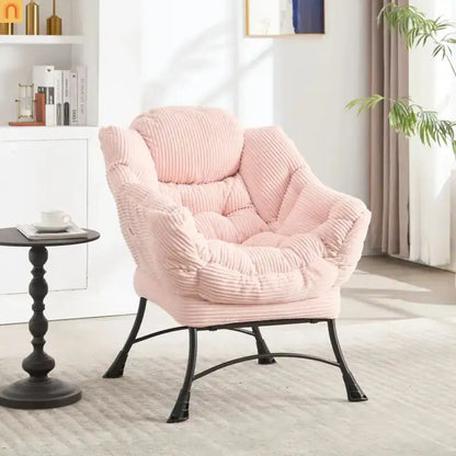 Accent Chair Lounge Flannelette Pink with Ottoman Steel Frame 250 lb