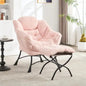 Accent Chair Lounge Flannelette Pink with Ottoman Steel Frame 250 lb
