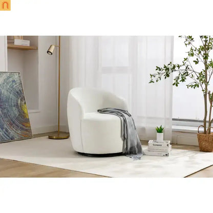 Accent Chair Barrel Swivel Chenille Ivory 360 Degree 250 lb 25in