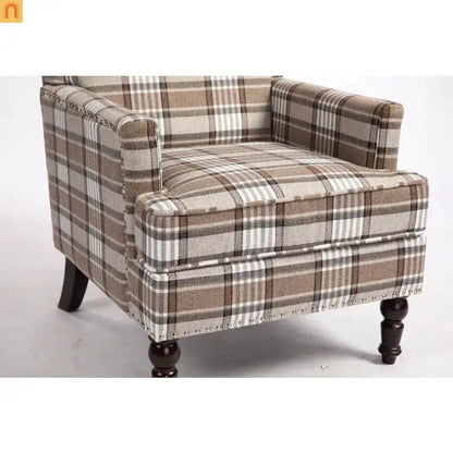 Accent Chair Vintage Linen Striped Nailhead Trim Wood Legs