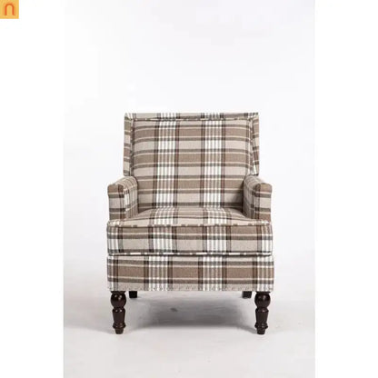 Accent Chair Vintage Linen Striped Nailhead Trim Wood Legs