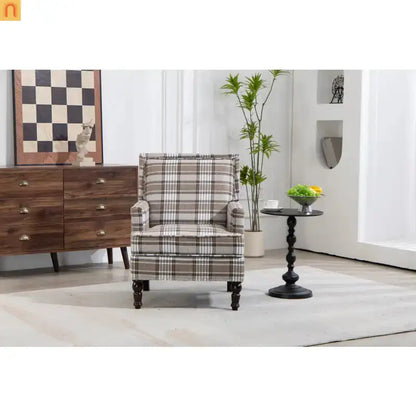 Accent Chair Vintage Linen Striped Nailhead Trim Wood Legs