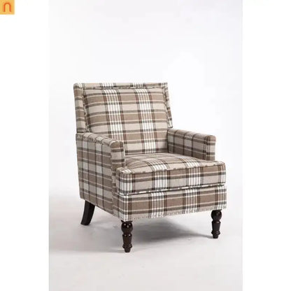 Accent Chair Vintage Linen Striped Nailhead Trim Wood Legs