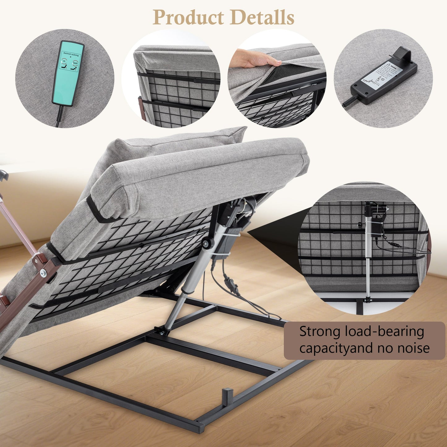 Bed Backrest Electric Adjustable 68 Degree Safety Rails Remote 300 LB 74 In