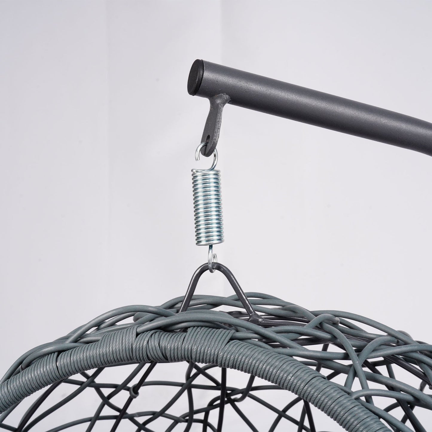 Cat Swing Bed with Stand and Cushion, Rattan Wicker Egg Chair Style, Gray