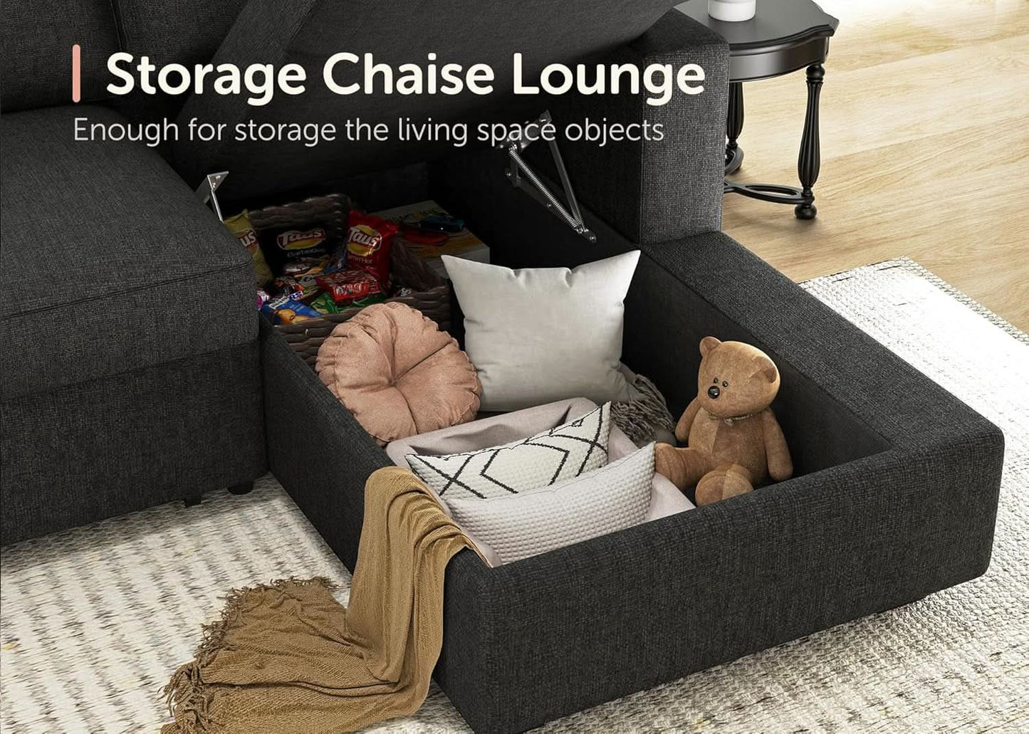 Dark Grey Sectional Sleeper Sofa With Pull Out Bed