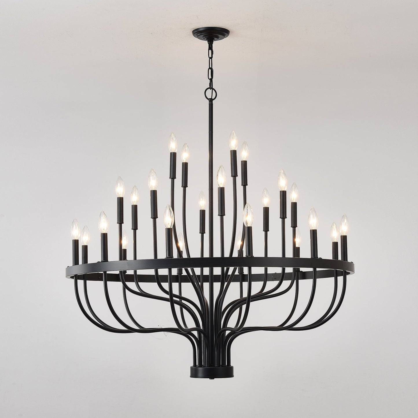 Chandelier 36-Light Black Industrial Iron Candle Farmhouse Pendant