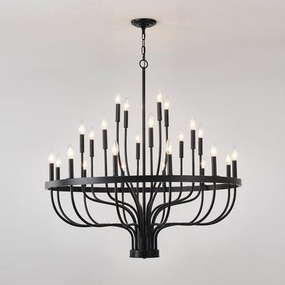 Chandelier 36-Light Black Industrial Iron Candle Farmhouse Pendant