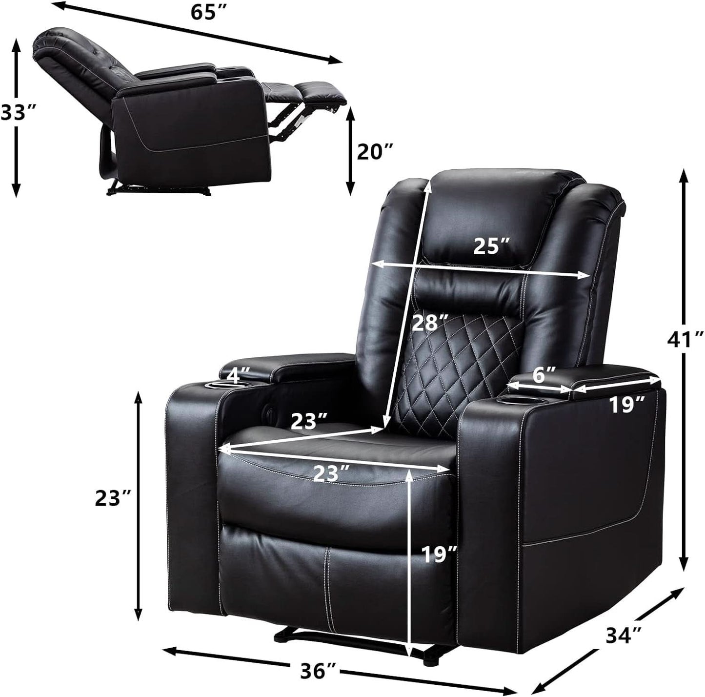 Black Leather Power Recliner With Usb And Cup Holders
