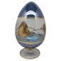 Blue Glass Etched Egg With Gold Accents