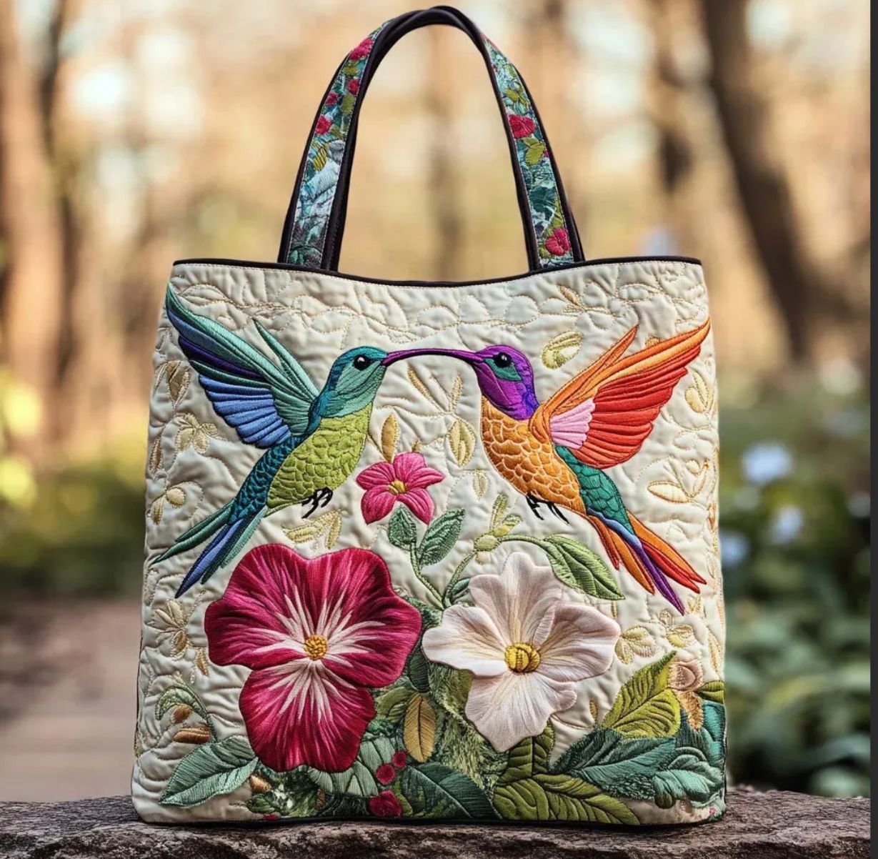 Digital-print Quilting Tote Bag, Commuter Casual Cotton-padded Jacket Bag