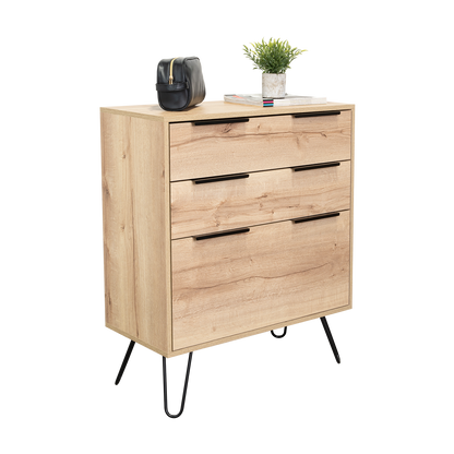 Dresser Modern Set of 2 3-Drawer Beige Particle Board Metal Legs 30.1x35.5 In
