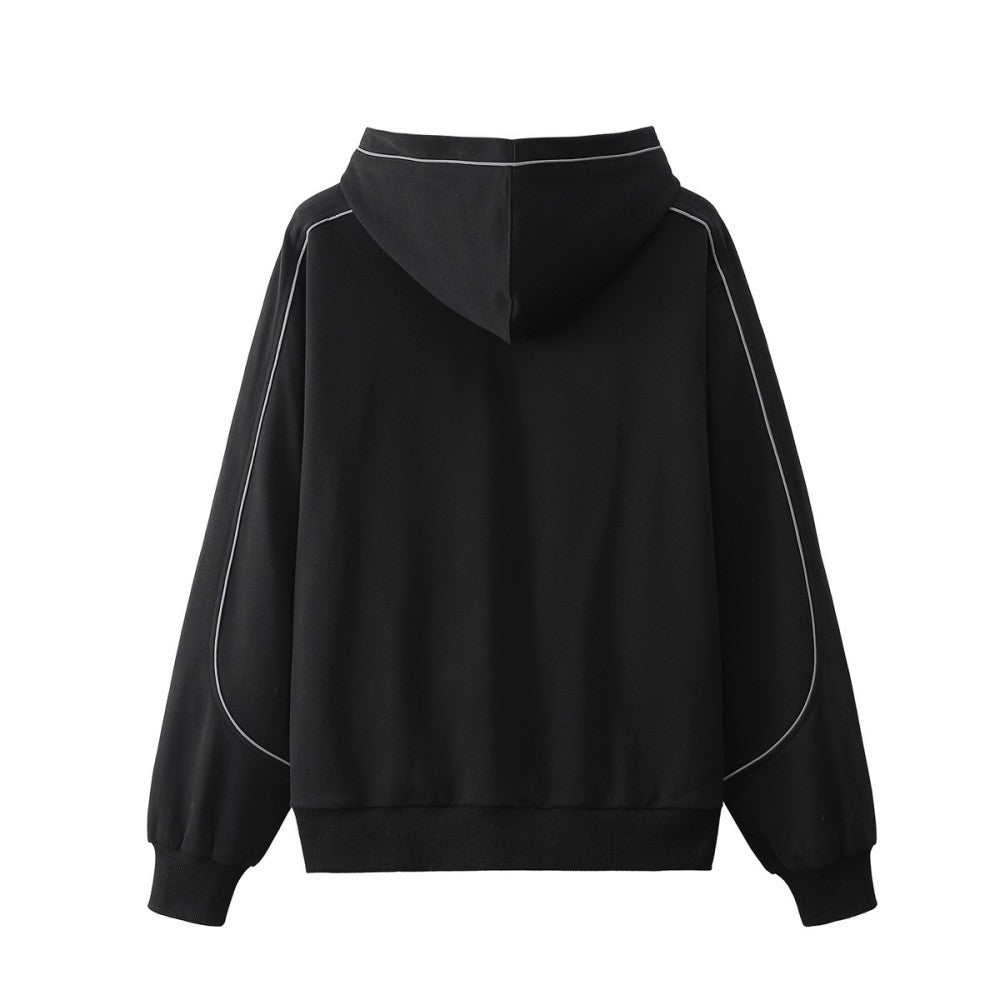 Mens American-style High-street Reflective-striped Hooded Sweatshirt Mirrored Finish