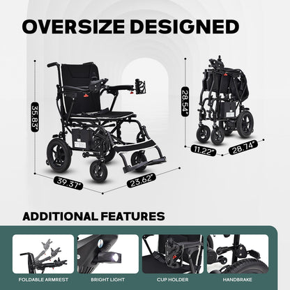 Wheelchair Electric Foldable Aluminum 264 LB 36 LB 180W Dual Motor LED Lights