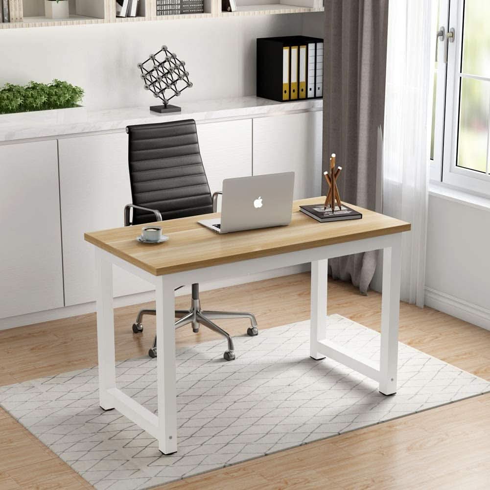 47 Inch Modern Computer Desk Light Walnut For Home Office