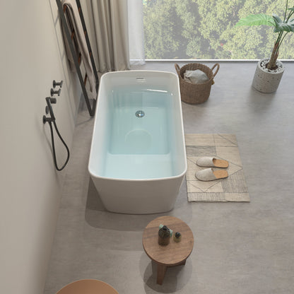 49in Acrylic Freestanding Soaking Bathtub, Square Japanese Sit-In, Chrome Drain