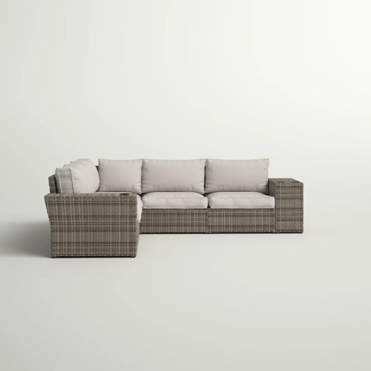 Outdoor Sectional Set HDPE Wicker Aluminum Gray L-Shape 102 In Seats 4